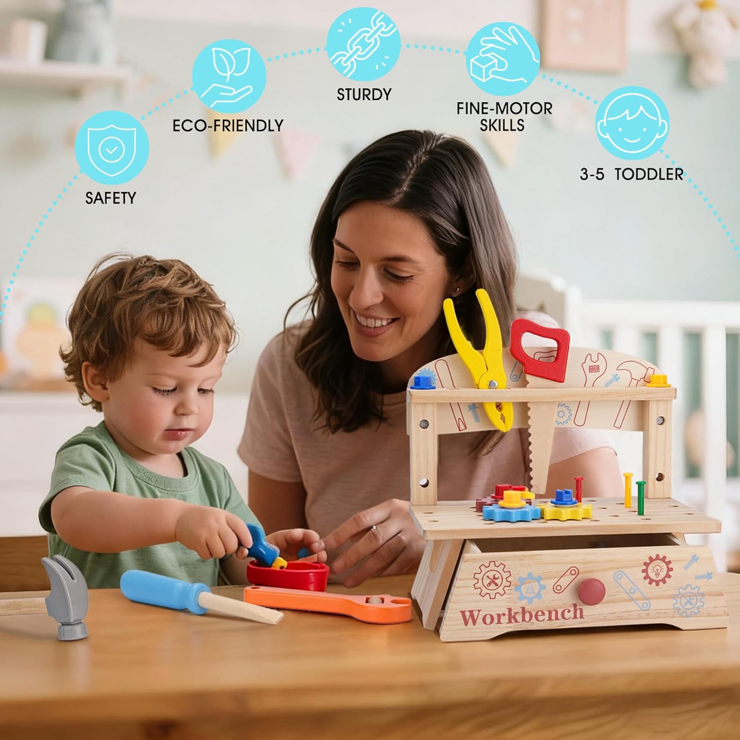 Wooden Tool Bench for Kids,Mon - Gardening Tools For Toddlers reseña y precio