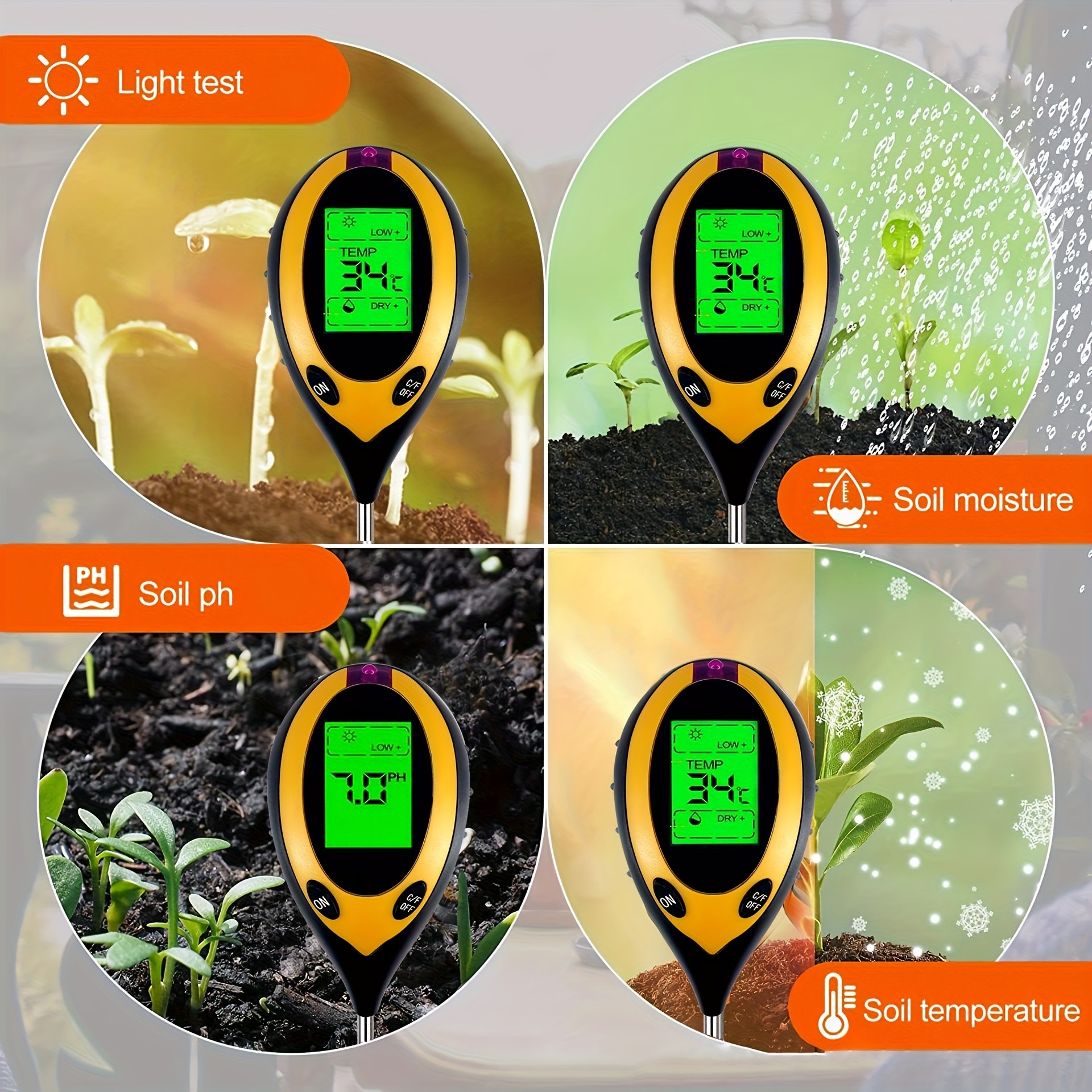 Soil PH Tester 4 in 1 PH Soil  - Moisture Meter Plant reseña y precio