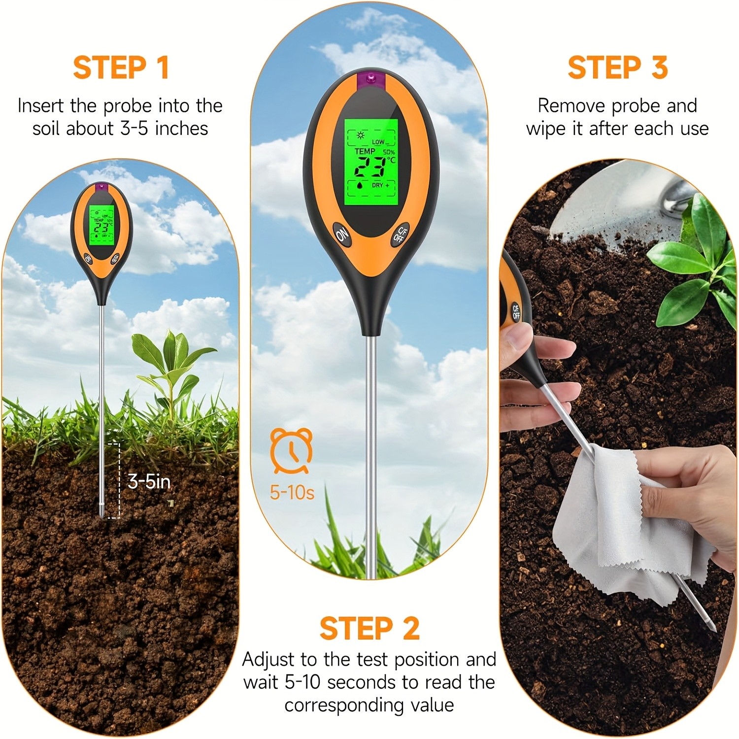 Soil PH Tester 4 in 1 PH Soil  - Moisture Meter Plant reseña y precio