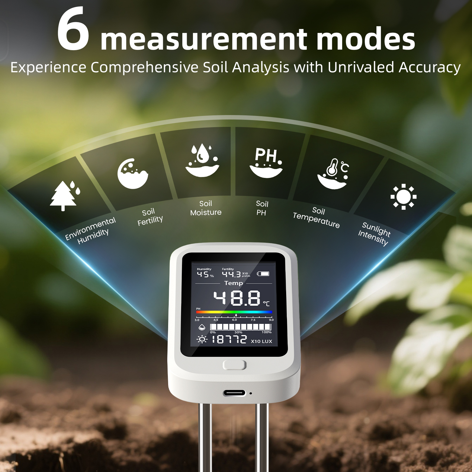 6-in-1 Soil Moisture Meter, Hy - Moisture Meter Plant reseña y precio